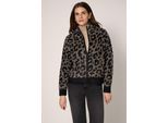 Cardigan STREET ONE STUDIO, Damen, Gr. 46, schwarz, Stoff, 100% Polyester, normal normal, Rundhals, Rippbündchen, Strickjacken, im Leo Design