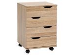 Mid.you , Eichefarben , Holzwerkstoff , 4 Schublade(n) Schubladen , 40x60x40 cm , griffloses Öffnen , Büromöbel, Rollcontainer