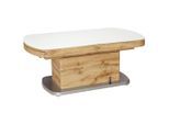 Novel Couchtisch, Weiß, Eiche, Edelstahl, Metall, Glas, Holzwerkstoff, oval, Säule, Bodenplatte, 75x50-78x120-180 cm, ausziehbar, einfacher Aufbau, Wohnzimmer, Wohnzimmertische, Couchtische, Couchtische Glas