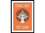 Bild QUEENCE "MAKE ART NOT WAR", orange (farbe rahmen: schwarz, farbe bild(er): orange), B:50cm H:70cm, Acrylglas, Holz, Papier, Bilder, Bild, HD Premium Poster-Druck inkl. Holzrahmen
