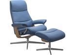 Fußhocker STRESSLESS "View", blau (lazuli blau), B:57cm H:43cm T:47cm, Hocker, Fußhocker, mit Cross Base, Größe S, M & L, Holzakzent Eiche