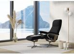 Fußhocker STRESSLESS "View", schwarz (schwarz batick), B:57cm H:43cm T:47cm, Leder BATICK: BATICK ist ein leicht korrigiertes, durchgefärbtes und genarbtes Möbelleder, bei dem die meisten Unebenheiten und Spuren in der Regel entfernt wurden., Hocker, Fußhocker, mit Cross Base, Größe S, M & L, Holzakzent Eiche