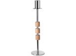 Kerzenleuchter FINK "PORTERO", braun, silberfarben, B:9cm H:37cm T:9cm Ø:9cm, Aluminium, Edelstahl, Holzwerkstoff, Kerzenhalter, Kerzenleuchter