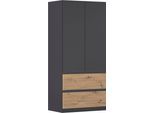 Drehtürenschrank RAUCH "Kleiderschrank Schrank Garderobe COSTA in den Breiten 91/136/181 cm", graumetallic, eiche artisan, eingriffe graumetallic, B:91cm H:197cm T:54cm, Holzwerkstoff, Schränke, Drehtürenschrank, viel Platz, grifflose Front und Push-to-Open Funktion MADE IN GERMANY