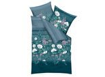 Bettwäsche KAEPPEL "Moody Floral", blau (türkis), B/L: 155cm x 220cm, 1 Stk., 1 Stk., Mako-Satin, B/L: 80cm x 80cm, 2 Stk., Mako-Satin, Obermaterial: 100% Baumwolle, Bettwäsche, Bettwäsche