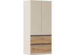 Drehtürenschrank RAUCH "Kleiderschrank Schrank Garderobe COSTA in den Breiten 91/136/181 cm", beige (champagner), eiche artisan, eingriffe graumetallic, B:91cm H:197cm T:54cm, Holzwerkstoff, Schränke, Drehtürenschrank, viel Platz, grifflose Front und Push-to-Open Funktion MADE IN GERMANY