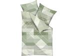 Bettwäsche KAEPPEL "Linear", grün (oliv), B/L: 135cm x 200cm, 1 Stk., 1 Stk., Feinbiber, B/L: 80cm x 80cm, 2 Stk., Feinbiber, Obermaterial: 100% Baumwolle, Bettwäsche, Bettwäsche, Mit grafischem Muster