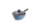 Wok WOLL MADE IN GERMANY "Ecolour Ø 24 cm inkl. Deckel", blau (himmelblau), B:24cm H:11cm L:24cm Ø:24cm, Pfannen, Wok, abnehmbarer Stiel