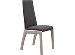 Polsterstuhl STRESSLESS "Laurel", grau (rock paloma, eiche gekalkt), B:57cm H:92cm T:59cm, Leder PALOMA: PALOMA ist ein durchgefärbtes Semianilin-Möbelleder mit natürlicher Narbung., Stühle, Polsterstuhl, Low Back, Größe L, mit abgerundeten Beinen in Eiche gekalkt