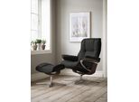 Fußhocker STRESSLESS "Mayfair", schwarz (schwarz batick), B:55cm H:41cm T:39cm, Leder BATICK: BATICK ist ein leicht korrigiertes, durchgefärbtes und genarbtes Möbelleder, bei dem die meisten Unebenheiten und Spuren in der Regel entfernt wurden., Hocker, Fußhocker, mit Cross Base, Größe S, M & L, Holzakzent Braun