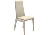 Polsterstuhl STRESSLESS "Laurel", beige (cream batick, eiche gekalkt), B:57cm H:92cm T:59cm, Leder BATICK: BATICK ist ein leicht korrigiertes, durchgefärbtes und genarbtes Möbelleder, bei dem die meisten Unebenheiten und Spuren in der Regel entfernt wurden., Stühle, Polsterstuhl, Low Back, Größe L, mit abgerundeten Beinen in Eiche gekalkt