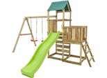 Spielturm FUNGOO "MaxPlay 3.1", grün, Spieltürme, KinderB:356cm H:262cm T:395cm, FSC-zertifizierter Massivholz, Metall, Polyethylen, mit Rutsche, Doppeldecker, Doppelschaukel und Kletterwand, B:356cm H:262cm T:395cm