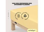 Spannbettlaken SCHLAFGUT "EASY JERSEY Bettlaken, 150 g/m², 100% Baumwolle, Spannbetttuch", gelb (gelb mid), L:200cm, Jersey, Obermaterial: 100% Baumwolle, Bettlaken, Spannbettlaken, Spannbettlaken bis 22 cm Höhe, bügelfrei, pflegeleicht, perfekter Sitz