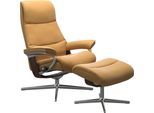 Fußhocker STRESSLESS "View", gelb (honey paloma), B:57cm H:43cm T:47cm, Hocker, Fußhocker, mit Cross Base, Größe S, M & L, Holzakzent Braun