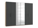 Mid.you , Graphitfarben, Eichefarben , Holzwerkstoff , 6 Fächer , 300x236x58 cm , BQ - Bündnis für Qualität, Made in Germany, DIN EN ISO 9001 , umfangreiches Zubehör erhältlich, in verschiedenen Größen erhältlich, in verschiedenen Holzdekoren erhältlich, Schrankfront mit Spiegel ,