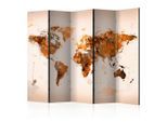 artgeist , Beige, Cognac , Holz, Textil , Kiefer , massiv , Weltkarte , 225x172x3 cm , Motiv auf Vorder- und Rückseite , Kleinmöbel, Paravents