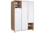 Ondega , Weiß, Eiche Artisan , Holzwerkstoff , 5 Fächer , 147x205x55 cm , Beimöbel erhältlich , Schlafzimmer, Kleiderschränke, Drehtürenschränke