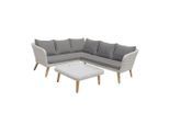 Gardenson , Grau, Dunkelgrau, Hellbraun , Holz, Metall, Kunststoff, Glas , Akazie , Hartholz , Füllung: Polyester,Polyester , L-Form , 180x75x294 cm , regenabweisend, UV-beständig, wetterbeständig, Tisch mit Glasplatte, geeignet für Balkon , Gartenmöbel, Loungemöbel, Loungegarnituren