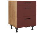 Nobilia , Rot, Eichefarben , Holzwerkstoff , 3 Schublade(n) Schubladen , einzeln stellbar , 60.0x87.0x56.0 cm , Blauer Engel, Pefc, Goldenes M, Made in Germany, DGM-Klimapakt , Küche, Küchenblöcke, Küchenschränke, Küchenumbauschränke