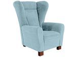 Ondega , Hellblau , Textil , Buche , massiv , 95x109x97 cm , Wohnzimmer, Sessel, Ohrensessel