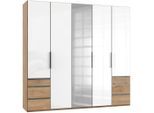 Mid.you , Weiß, Eichefarben , Holzwerkstoff , 6 Fächer , 6 Schublade(n) Schubladen , 250x236x58 cm , BQ - Bündnis für Qualität, Made in Germany, DIN EN ISO 9001 , umfangreiches Zubehör erhältlich, in verschiedenen Größen erhältlich, in verschiedenen Holzdekoren erhältlich, Schrankfront mit Spiegel ,