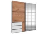Mid.you , Weiß, Plankeneiche , Holzwerkstoff , 3 Fächer , 3 Schublade(n) Schubladen , 200x236x65 cm , BQ - Bündnis für Qualität, Made in Germany, DIN EN ISO 9001 , umfangreiches Zubehör erhältlich, in verschiedenen Größen erhältlich, in verschiedenen Holzdekoren erhältlich, Schrankfront mit Spiegel , Schlafzimmer, Kleiderschränke, Schwebetürenschränke