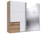 Mid.you , Weiß, Eichefarben , Glas, Holzwerkstoff , 3 Fächer , 3 Schublade(n) Schubladen , 250x216x65 cm , BQ - Bündnis für Qualität, Made in Germany, DIN EN ISO 9001 , umfangreiches Zubehör erhältlich, in verschiedenen Größen erhältlich, in verschiedenen Holzdekoren erhältlich, Schrankfront mit Spiegel ,