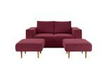 Looks by W.Joop , Rot, Beere , Textil , Eiche , 192x96x107 cm , Made in EU , Rücken echt , Wohnzimmer, Sofas & Couches, Sofas, 2er Sofas