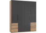 Mid.you , Grau, Eichefarben , Glas , 4 Fächer , 6 Schublade(n) Schubladen , 200x236x58 cm , BQ - Bündnis für Qualität, Made in Germany, DIN EN ISO 9001 , umfangreiches Zubehör erhältlich, in verschiedenen Größen erhältlich, in verschiedenen Holzdekoren erhältlich , Schlafzimmer, Kleiderschränke, Drehtürenschränke