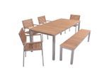 Gardenson , Braun, Schwarz, Silberfarben , Holz, Metall, Kunststoff , Teakholz , Hartholz , rechteckig , Gartenmöbel, Gartenmöbel-Sets, Gartengarnituren