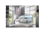 Ondega , Hellblau , Textil, Leder , Lederlook,Lederlook , H2 + H3 , 90x200 cm , Bettkasten, gepolstertes Kopfteil, Beleuchtung ,
