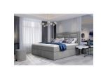 Mid.you , Hellgrau , Textil , H3 , 180x200 cm , Bettkasten, gepolstertes Kopfteil, Topper durchgehend ,