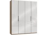 Mid.you , Weiß, Eichefarben , Glas , 4 Fächer , 200x236x58 cm , BQ - Bündnis für Qualität, Made in Germany, DIN EN ISO 9001 , umfangreiches Zubehör erhältlich, in verschiedenen Größen erhältlich, in verschiedenen Holzdekoren erhältlich , Schlafzimmer, Kleiderschränke, Drehtürenschränke