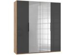 Mid.you , Grau, Eichefarben , Holzwerkstoff , 2 Fächer , 200x216x58 cm , BQ - Bündnis für Qualität, Made in Germany, DIN EN ISO 9001 , umfangreiches Zubehör erhältlich, in verschiedenen Größen erhältlich, in verschiedenen Holzdekoren erhältlich, Schrankfront mit Spiegel ,