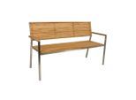 Gardenson , Silberfarben, Teakfarben , Holz, Metall , Teakholz , Hartholz , 144x86x55 cm , mit Rückenlehne, abwischbar , Gartenmöbel, Gartenbänke