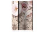 artgeist , Hellrosa, Beige , Holz, Textil , Kiefer , massiv , Vintage , 135x172x3 cm , Motiv auf Vorder- und Rückseite , Kleinmöbel, Paravents