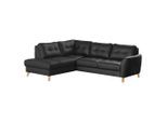 Livetastic , Schwarz , Textil, Leder , Echtleder , Rindleder , Buche , Ottomane links, L-Form , 236x190 cm , Made in EU , seitenverkehrt erhältlich, Rücken echt , Wohnzimmer, Sofas & Couches, Schlafsofas, Ecksofas mit Schlaffunktion