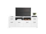 Hom`in , Anthrazit, Weiß , Holzwerkstoff , 4 Fächer , 2 Schublade(n) Schubladen , 180x63.7x41.6 cm , Wohnzimmer, TV-Möbel, TV- & Lowboards