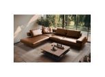 Livetastic , Cognac , Leder , Echtleder , Semi-Anilinleder , Füllung: Silikon , Ottomane links, L-Form , 306x237 cm , Made in EU , Lederauswahl, seitenverkehrt erhältlich, Rücken echt ,