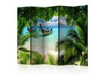 artgeist , Grün, Hellblau , Holz, Kunststoff, Textil , Kiefer , massiv , Strand , 225x172x3 cm , Motiv auf Vorder- und Rückseite, Akustikschaumstoff , Kleinmöbel, Paravents