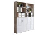 Mid.you , Sonoma Eiche, Weiß Hochglanz , Holzwerkstoff , 8 Fächer , 168.8x227.2x33 cm , erweiterbar, in verschiedenen Größen erhältlich, abschließbar , Büromöbel, Aktenschränke & Aktenregale, Aktenschränke