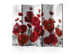 artgeist , Rot, Hellgrau , Holz, Textil , Kiefer , massiv , Blume , 225x172x3 cm , Motiv auf Vorder- und Rückseite , Kleinmöbel, Paravents