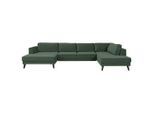Trendmanufaktur , Dunkelgrün , Textil , Wenge , U-Form , 348x201 cm , Made in EU , Hocker erhältlich, Rücken echt, Armteil links, Armteil rechts , Wohnzimmer, Sofas & Couches, Wohnlandschaften, Wohnlandschaften U-Form