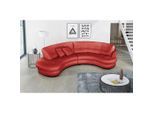 Livetastic , Rot , Textil, Leder , Echtleder , Rindleder , Füllung: Polyester , Rundform, Ottomane links , 300x113 cm , Made in EU , Rücken echt ,
