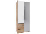 Mid.you , Weiß, Plankeneiche , Holzwerkstoff, Glas , 1 Fächer , 3 Schublade(n) Schubladen , 100x216x58 cm , BQ - Bündnis für Qualität, Made in Germany, DIN EN ISO 9001 , Typenauswahl, umfangreiches Zubehör erhältlich, in verschiedenen Größen erhältlich, in verschiedenen Holzdekoren erhältlich ,
