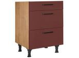 Nobilia , Rot, Eichefarben , Holzwerkstoff , 3 Schublade(n) Schubladen , einzeln stellbar , 60x87x56 cm , Blauer Engel, Pefc, Goldenes M, Made in Germany, DGM-Klimapakt , Küche, Küchenblöcke, Küchenschränke, Küchenunterschränke