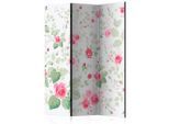 artgeist , Grün, Weiß, Pink , Holz, Textil , Kiefer , massiv , Blume , 135x172x3 cm , Motiv auf Vorder- und Rückseite , Kleinmöbel, Paravents