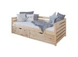 Mid.you , Naturfarben , Holz , Kiefer , massiv , 90x200 cm , für Rollrost geeignet , Schlafzimmer, Betten, Stauraumbetten