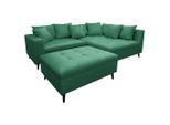 Mid.you , Grün , Textil , Birke , Füllung: Schaumstoffflocken,Schaumstoffflocken , Ottomane rechts, L-Form , 247x174 cm , Made in EU , Rücken echt, Armteil links ,