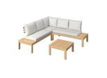 Beldano , Akaziefarben, Beige , Holz, Textil , Akazie , massiv , Füllung: Polyester,Komfortschaum , L-Form , 206x188 cm , wetterbeständig , Gartenmöbel, Gartenmöbel-Sets